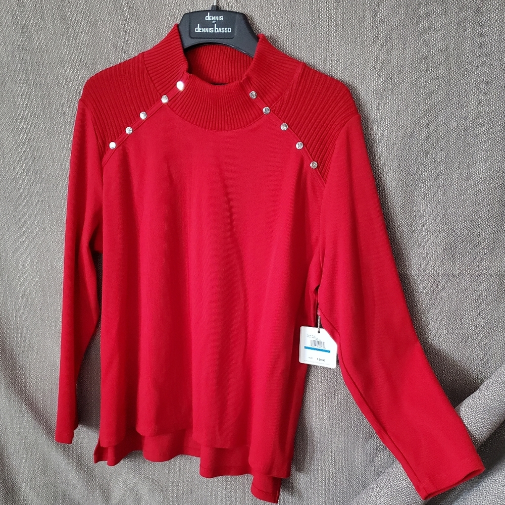 Womens XLP Rafaella Red Long Sleeve Top with Button Detail
